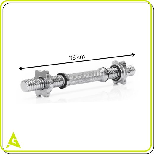 Gryf krótki 36 cm do hantli z zaciskami śr. 28 mm gwintowany, stal chromowana