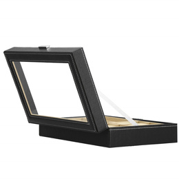 Szkatułka na zegarki 30x20x8cm czarno-kremowy, ekoskóra organizer z przegródkami i lusterkiem