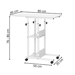 Stolik na kółkach regulowany 76-86 cm biurko mobilne pod laptopa biały