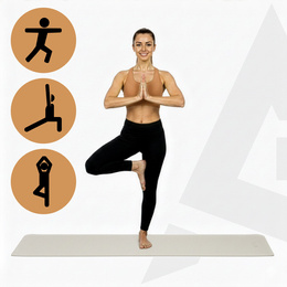 Mata do jogi, ćwiczeń fitness 183x61 cm antypoślizgowa, materac do stretchingu, jasny beż