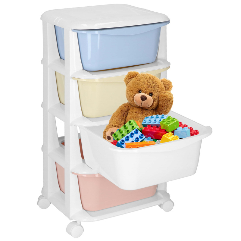 Regał na zabawki z 4 szufladami, pojemnik na kółkach, mobilny orgaznizer pastelowy