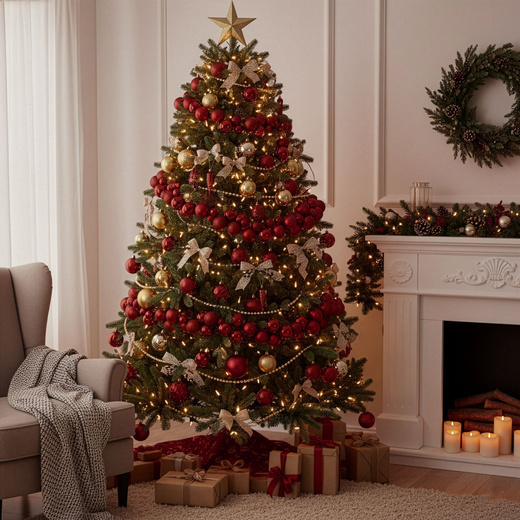 Girlanda świąteczna 160 cm łańcuch z bombek 130 szt. czerwone