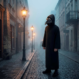 Strój na Halloween Doktor Plaga kostium peleryna z kapturem, maska kruk przebranie L/XL