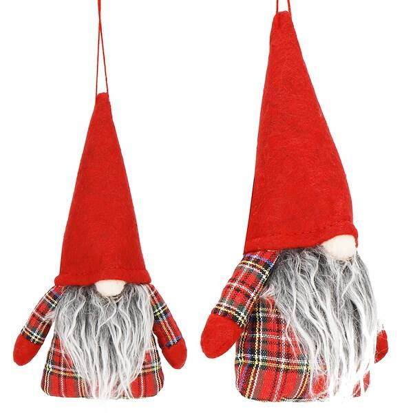 Skrzaty 21 cm 2 szt. ozdoby świąteczne, krasnale zawieszki gnomy w kratkę
