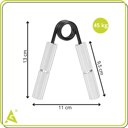 Ściskacz do rąk opór 45 kg do ćwiczeń dłoni, nadgarstków, srebrno-czarny