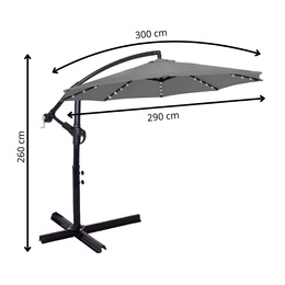 Parasol ogrodowy z oświetleniem led na wysięgniku 300 cm składany na balkon, taras grafitowy
