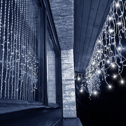 Kurtyna świetlna 1000 led girlanda, lampki wewnętrzno-zewnętrzne sople zimny biały z flash