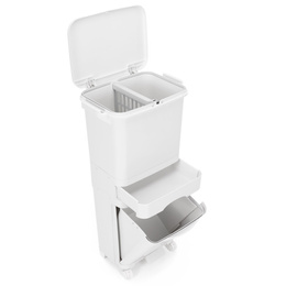 Kosz na śmieci, trzykomorowy 42 l do segregacji odpadów, na kółkach, biały