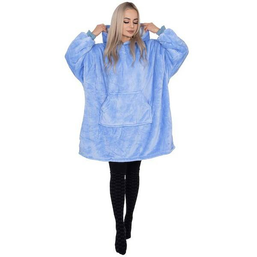 Kocobluza damska męska oversize koc bluza 2w1 z kapturem XXL ciepła jasnoniebieska