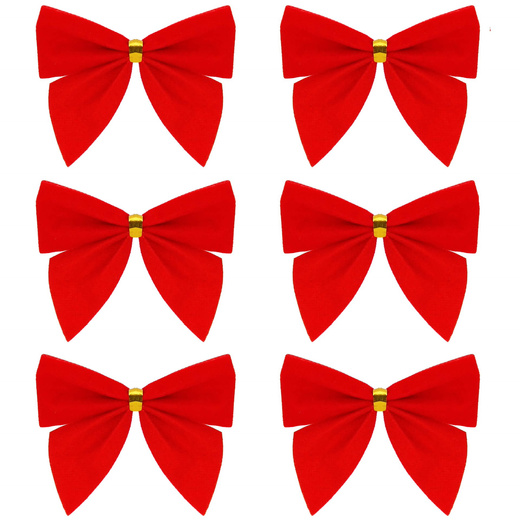 Kokardki świąteczne na choinkę 6 szt. brokatowe zawieszki choinkowe czerwone