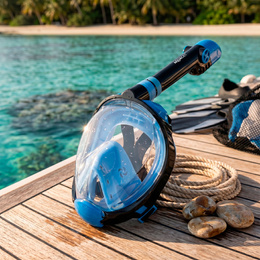 Maska z rurką do nurkowania, snorkelingu L/XL pełnotwarzowa, AntiFog, uchwyt na kamerę