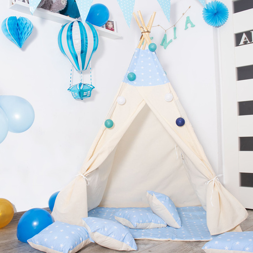 Namiot Tipi dla dzieci wigwam błękitny w gwiazdki XXL
