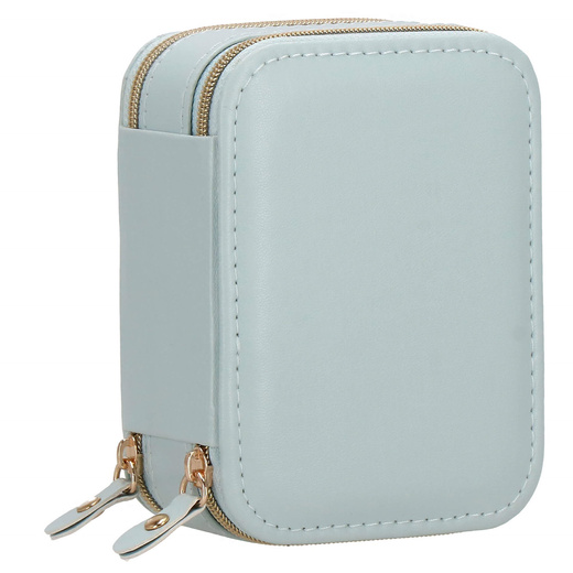 Szkatułka na biżuterię ekoskóra 11,5x8,5x5,5 cm błękitny organizer z przegródkami i lusterkiem