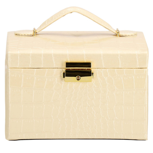 Szkatułka na biżuterię ekoskóra 17,5x14x12,5 cm ecru organizer z przegródkami
