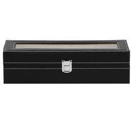 Szkatułka na zegarki 30x11x8 cm czarno-kremowy, ekoskóra organizer z przegródkami i okienkiem