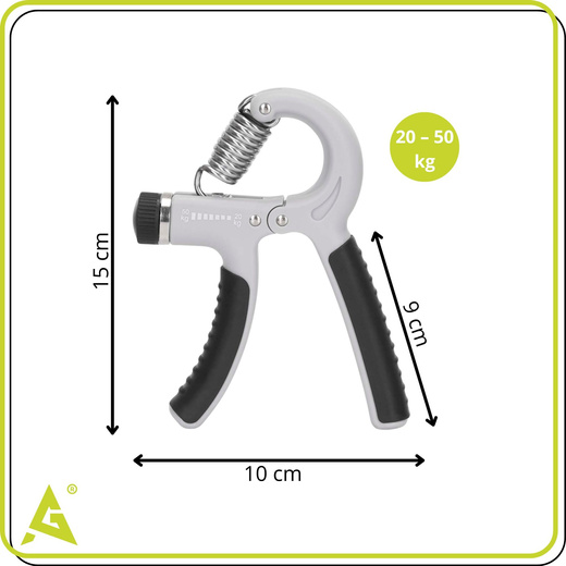 Ściskacz do rąk z regulacją oporu 20-50 kg do ćwiczeń dłoni, rehabilitacji szaro-czarny