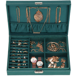 Szkatułka na biżuterię 28x19,5x7 cm zielony welurowy organizer z przegródkami