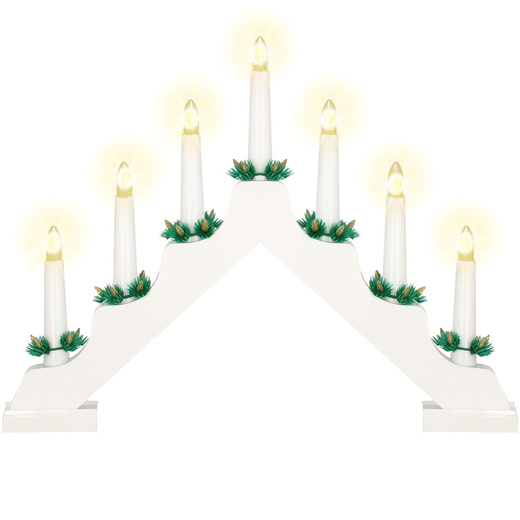 Świecznik adwentowy Led 7 świec biały drewniany