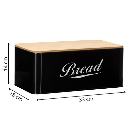 Chlebak metalowy, zamykany z bambusową deską, pojemnik na pieczywo, czarny
