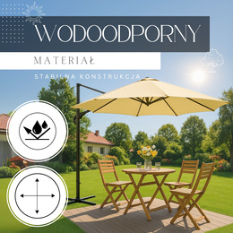 Parasol ogrodowy 500 cm z pokrowcem duży na wysięgniku na balkon, taras beżowy