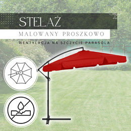 Parasol ogrodowy na wysięgniku 350 cm składany z pokrowcem, na balkon, taras czerwony