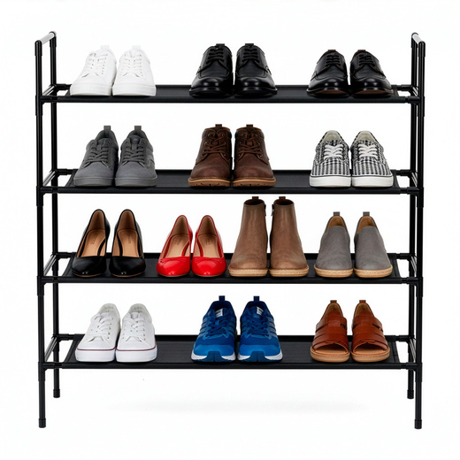 Regał na buty 4 poziomy szafka metalowa z półkami na obuwie 75x72x28 cm czarna