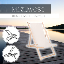 Leżak drewniany ogrodowy z 3-stopniową regulacją składany plażowy beżowy
