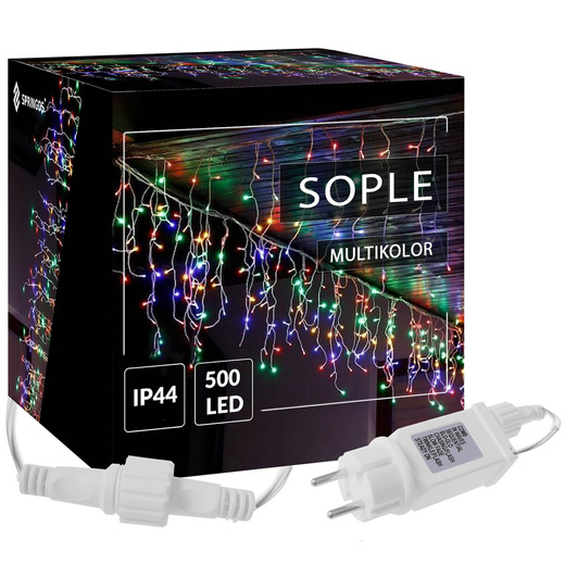 Kurtyna świetlna 1000 led girlanda, lampki wewnętrzno-zewnętrzne 45 m sople multikolor