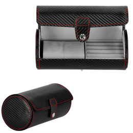 Szkatułka na zegarki czarna carbon organizer z 2 przegródkami