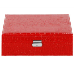 Szkatułka na biżuterię ekoskóra 26x26x8,5 cm czerwony organizer z przegródkami