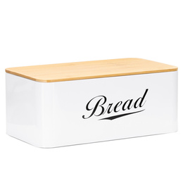 Chlebak metalowy, zamykany z bambusową deską, pojemnik na pieczywo, biały