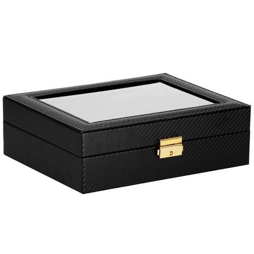 Szkatułka na zegarki 25x20x8 cm czarna, ekoskóra organizer z 10 przegródkami
