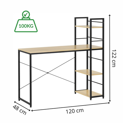 Biurko komputerowe z regałem nowoczesne, stolik loft 120x48x122 cm jasny brąz
