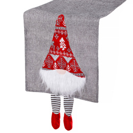 Bieżnik na stół 180x33cm obrus świąteczny z krasnalem szary