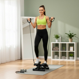 Stepper prosty do ćwiczeń z linkami i licznikiem, trening cardio, fitness czarny