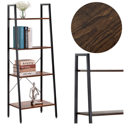 Regał biurowy metalowy 138x56x34 cm z 4 półkami loft nowoczesny drabinka na książki