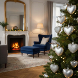 Bombki choinkowe 16 szt. zestaw dekoracji świątecznych, nietłukące, serca, srebrne