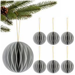 Papierowe bombki 6 szt. zawieszki choinkowe, ozdoby świąteczne 8 cm rozkładane, szary