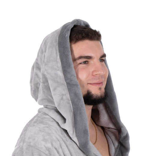 Szlafrok męski z polaru rozm. M/L z paskiem szary