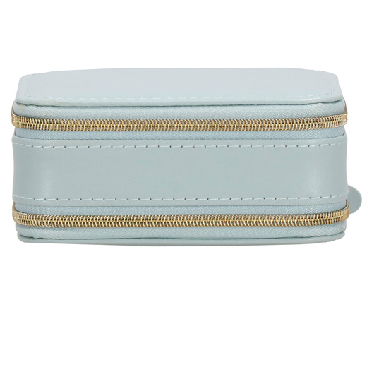 Szkatułka na biżuterię ekoskóra 11,5x8,5x5,5 cm błękitny organizer z przegródkami i lusterkiem