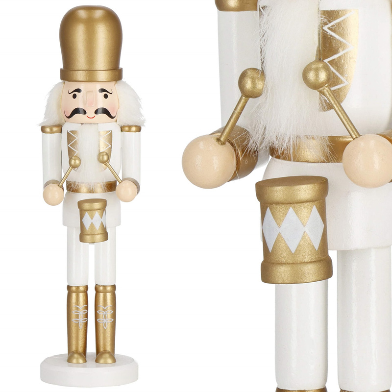 Dziadek do orzechów 30,5 cm z bębenkiem drewniany żołnierzyk złoty, figurka świąteczna