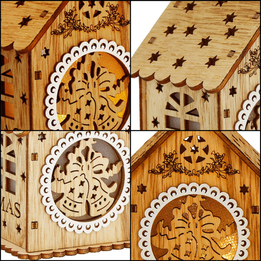 Zawieszka choinkowa domek świecąca ozdoba świąteczna drewniana na baterię