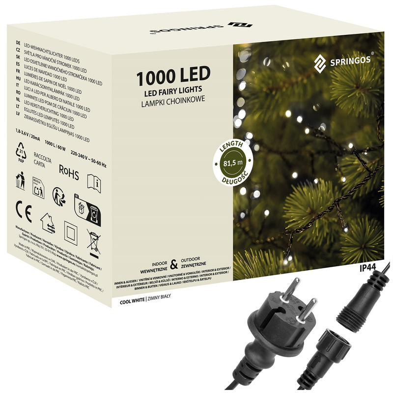 Lampki choinkowe 1000 Led biały zimny 81,5 m oświetlenie świąteczne IP44