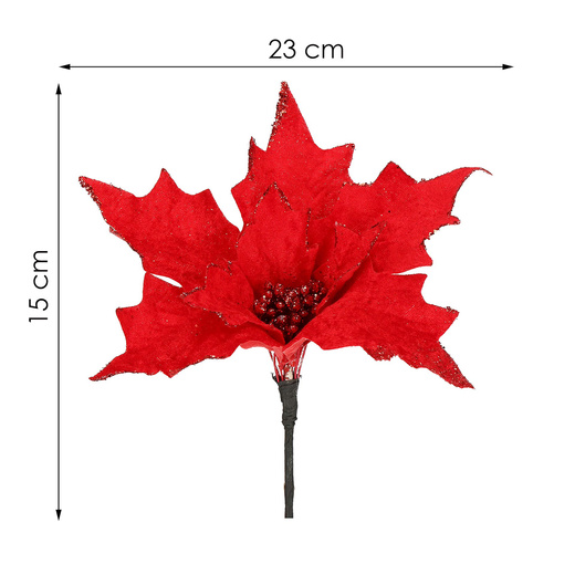 Gwiazda betlejemska, sztuczny kwiat, poinsecja czerwona z brokatem