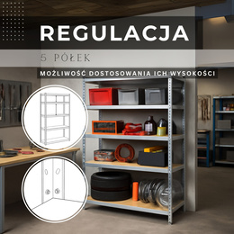 Regał metalowy z 5 półkami 205x120x45 cm 1000kg do garażu, piwnicy