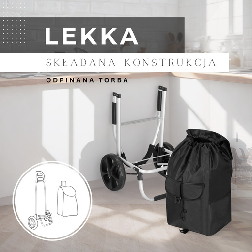 Wózek na zakupy, walizka zakupowa dla seniora 42 l torba na kółkach czarna