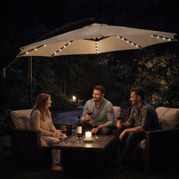 Parasol ogrodowy z oświetleniem led na wysięgniku 300 cm składany na balkon, taras ecru 