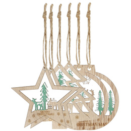 Zawieszki choinkowe 6 sztuk drewniane ozdoby świateczne