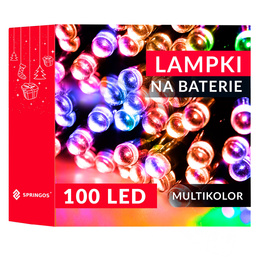 Lampki choinkowe na baterie 100 LED 8 funkcji świecenia na pilot 10 m zewnętrzne, wewnętrzne multikolor