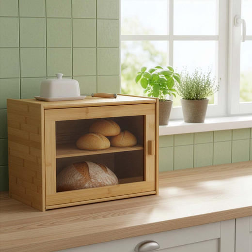 Chlebak zamykany, dwupoziomowy, pojemnik kuchenny do przechowywania pieczywa, bambusowy